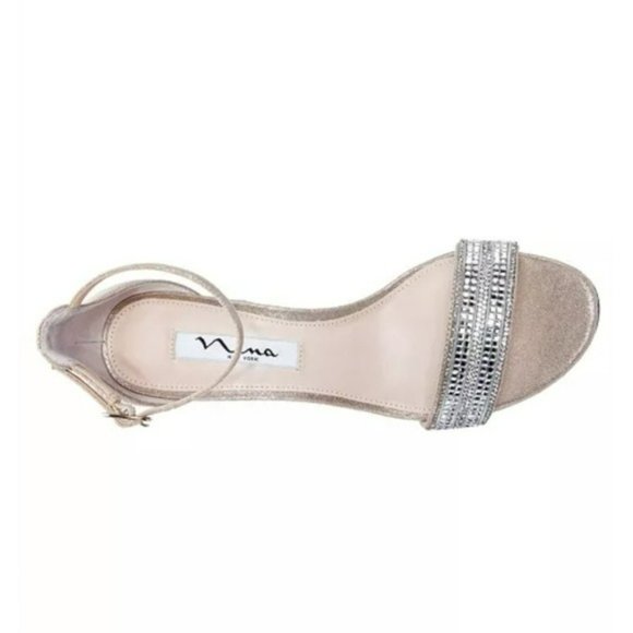 Nina Elenora Rhinestone Embellished Dress Sandals Taupe -9 - Picture 5 of 12